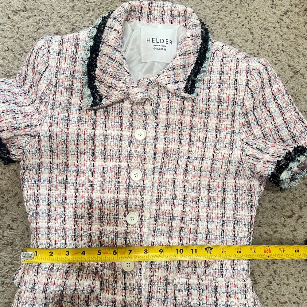 women Sz medium Enchanted Tweed mini Shirtdress quite luxury old money pockets - Picture 14 of 16